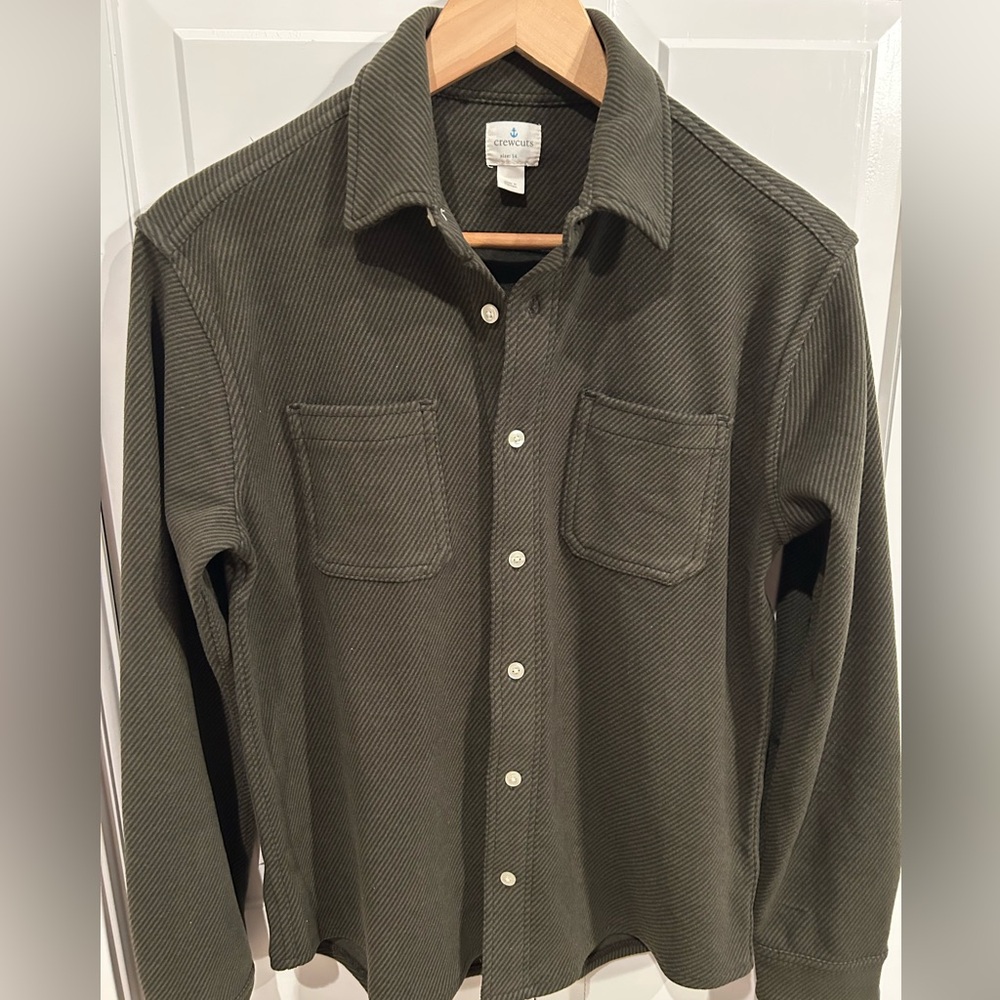 Crewcuts J. Crew Olive Button Down Fleece Shirt